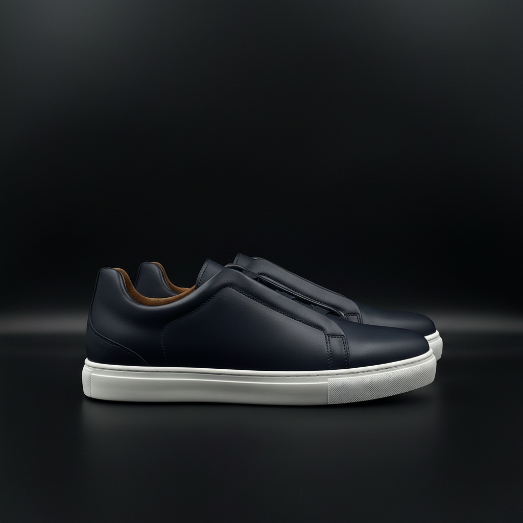 Sneaker Urban bleu marine vue de profil sur fond noir